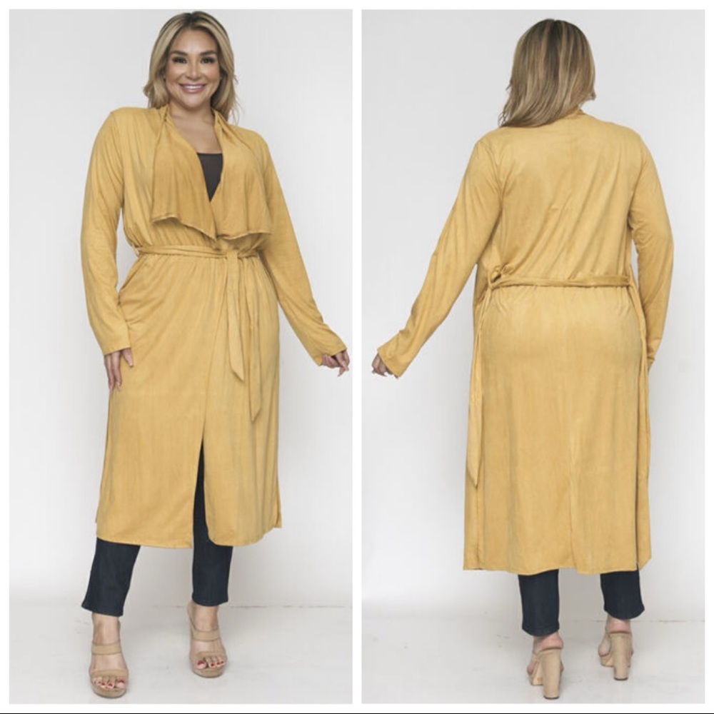 ❤️LAST NEW 1X Mustard Faux Suede Duster Cardigan - Picture 2 of 6